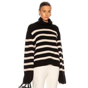 KHAITE Marion striped Black and White Turtleneck Sweater cashmere sz small